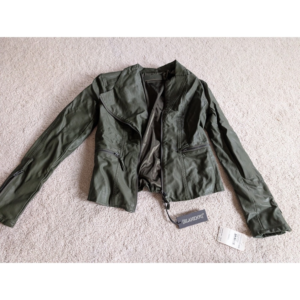 BLANKNYC Women Olive Faux Leather Moto Biker Jacket Full Zip NWT XS 13U-9570
